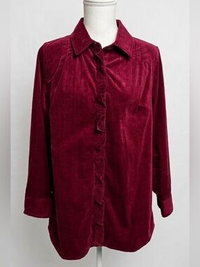 Soft Surroundings Wine Color Oversized Stretch Corduroy Shirt Top Sz S Tunic